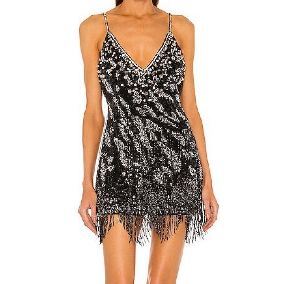 DUNDAS X REVOLVE Joan Embellished Mini Dressblack Black And Silver Size Small